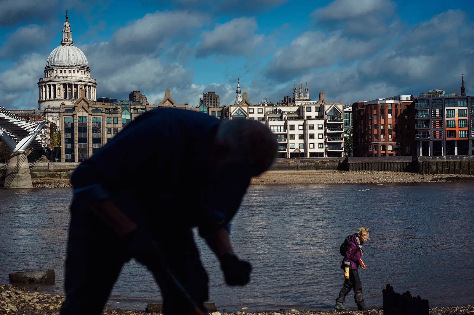 Mudlarking at Southbank with a view overlooking St Pauls Cathedral