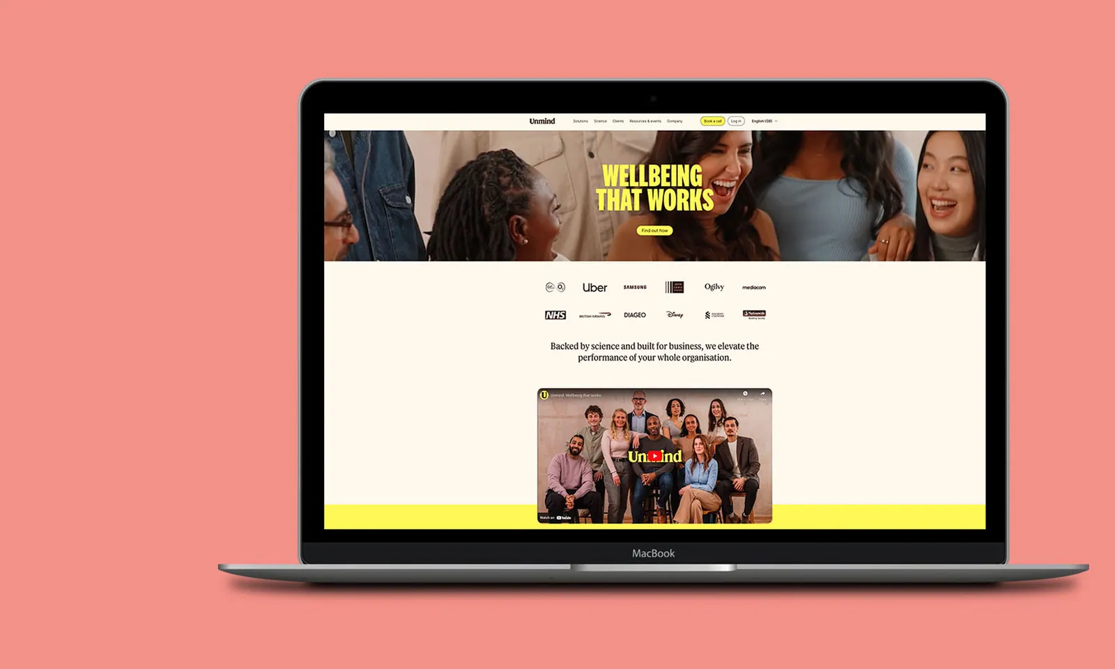 Image of unmind website shown in a mock Macbook