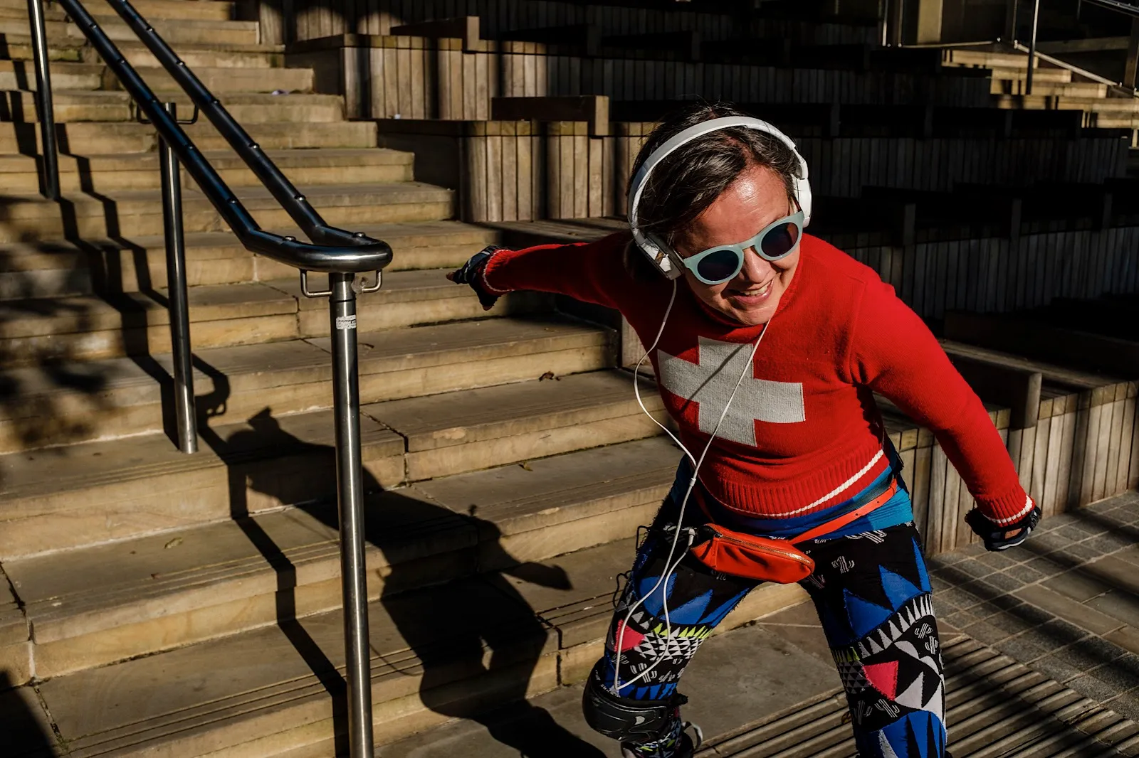 Female Roller Skater wearing bright coloured clothes in London